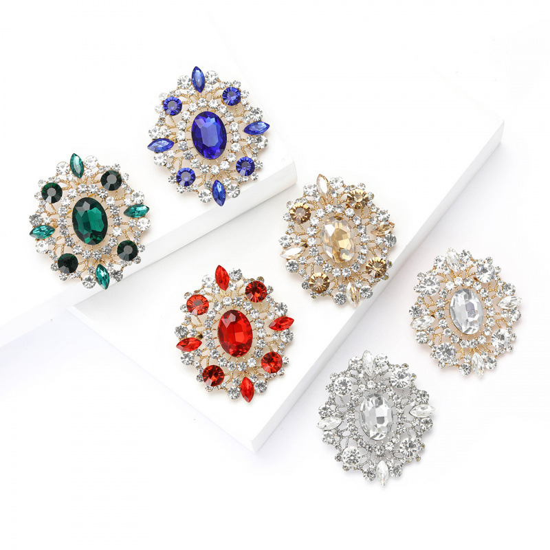 Женска брошка с овални кристали, геометрична форма, диамантена обработка, украса, марка Mrs. Wang's Jewelry (Yiwu)