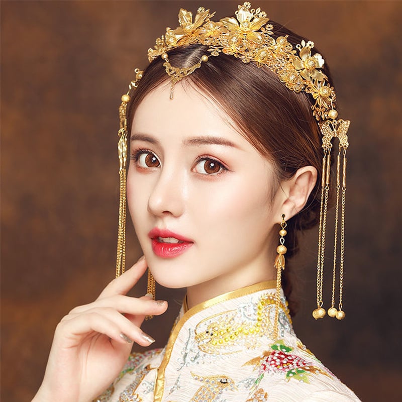 Accesoriu de cap de mireasă cu ciucuri și coroană Phoenix, metal, stil vintage