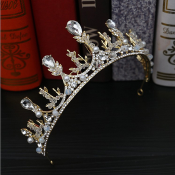 Koreai stílusú menyasszonyi fejfedő – kézzel készített gyöngyös korona tiara, ötvözet, elektroplátolt