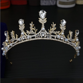 Koreai stílusú menyasszonyi fejfedő – kézzel készített gyöngyös korona tiara, ötvözet, elektroplátolt