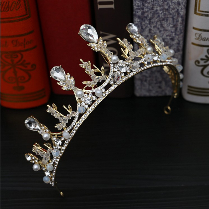 Koreai stílusú menyasszonyi fejfedő – kézzel készített gyöngyös korona tiara, ötvözet, elektroplátolt