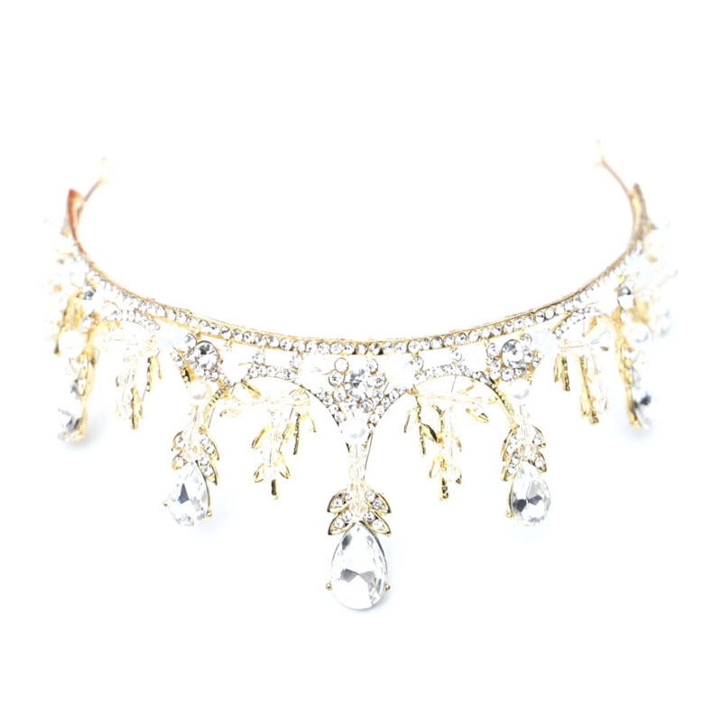 Koreai stílusú menyasszonyi fejfedő – kézzel készített gyöngyös korona tiara, ötvözet, elektroplátolt