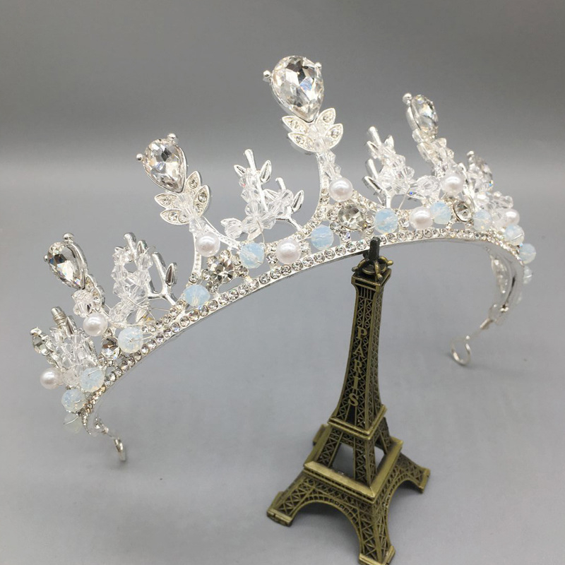 Koreai stílusú menyasszonyi fejfedő – kézzel készített gyöngyös korona tiara, ötvözet, elektroplátolt