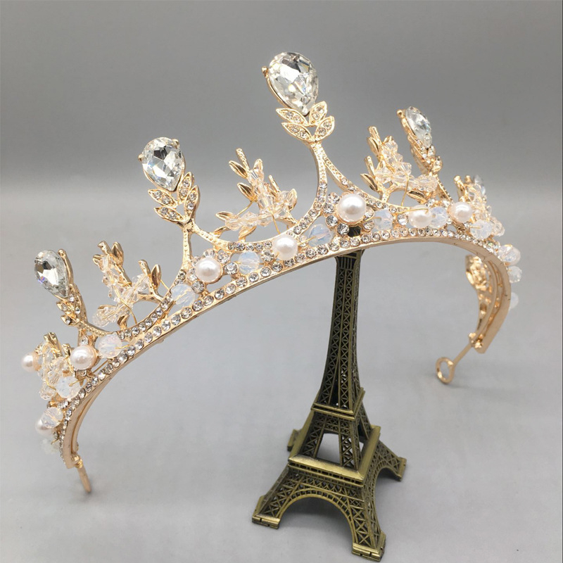 Koreai stílusú menyasszonyi fejfedő – kézzel készített gyöngyös korona tiara, ötvözet, elektroplátolt