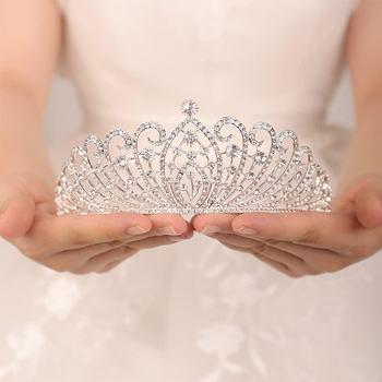Vjenčana tiara od legure s kristalima, elektroplatinirana, bijeli kristali, dizajn životinja/Zodijak