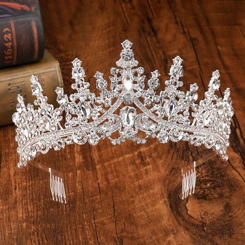 Vintage kroon pea jaoks, sulam ja klaas, valged kristallid, elektroplating