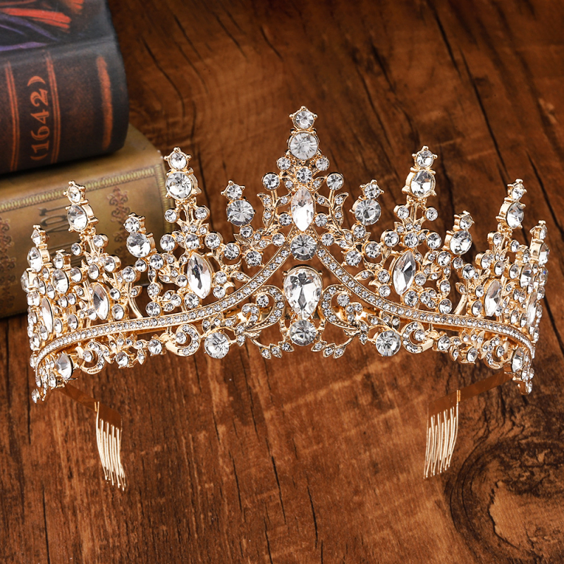 Vintage kroon pea jaoks, sulam ja klaas, valged kristallid, elektroplating