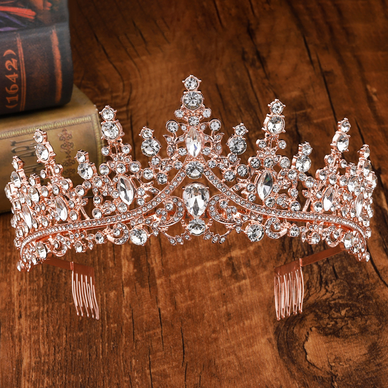 Vintage kroon pea jaoks, sulam ja klaas, valged kristallid, elektroplating