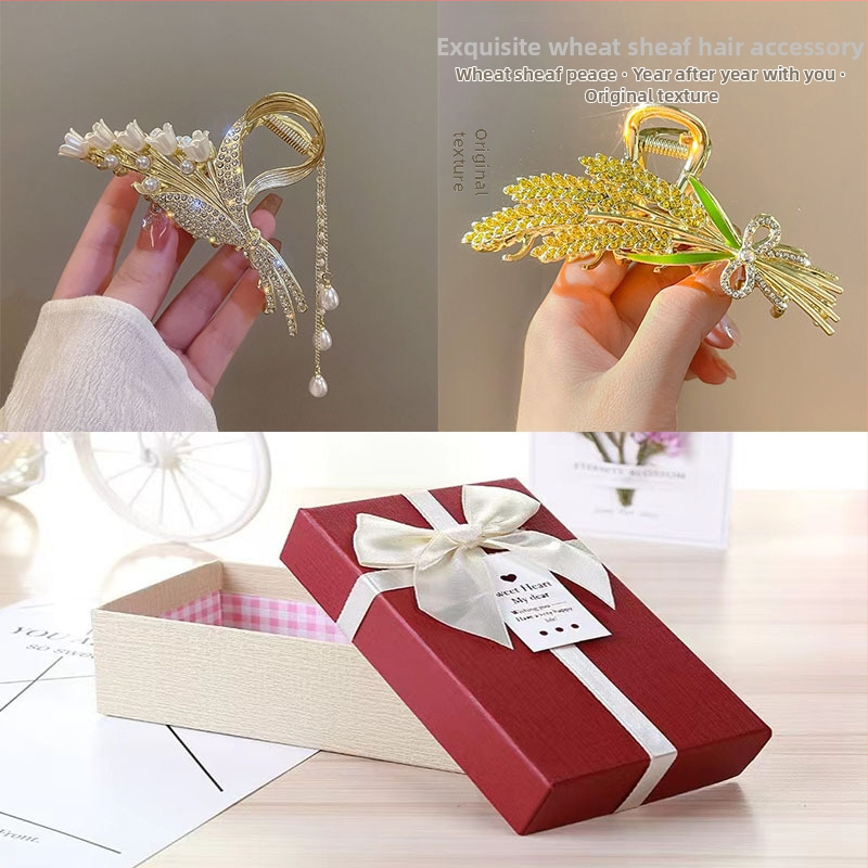 Κλιπ μαλλιών από κράμα ψευδαργύρου Gardenia, αρχικός σχεδιασμός με μοτίβα σιτάρι-ορχιδέα-λουλούδι, ηλεκτροπλακίωση, κλιπ με σφιγκτήρα, Καλοκαίρι 2024