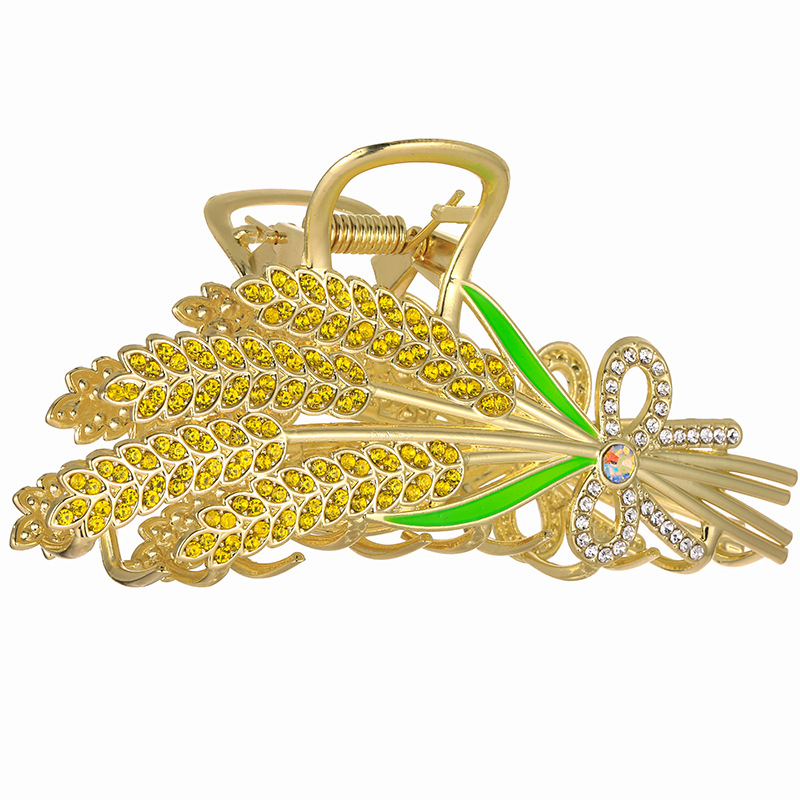 Κλιπ μαλλιών από κράμα ψευδαργύρου Gardenia, αρχικός σχεδιασμός με μοτίβα σιτάρι-ορχιδέα-λουλούδι, ηλεκτροπλακίωση, κλιπ με σφιγκτήρα, Καλοκαίρι 2024