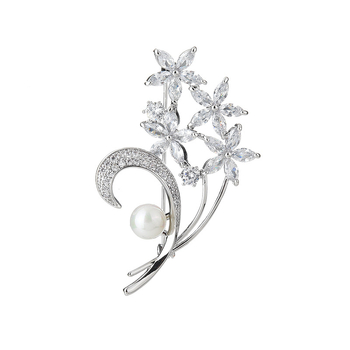 Καρφίτσα από χαλκό με ένθετο ζιρκόν, λουλουδάτος σχεδιασμός — Himana, unisex, μόδα γραφείου