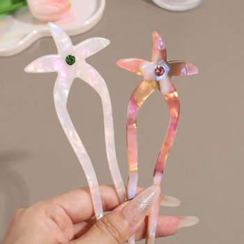 U-kujuline atsetaatne juukseklips mere täht-motiiviga ja kristallidega, lihtne stiil, kohandatav