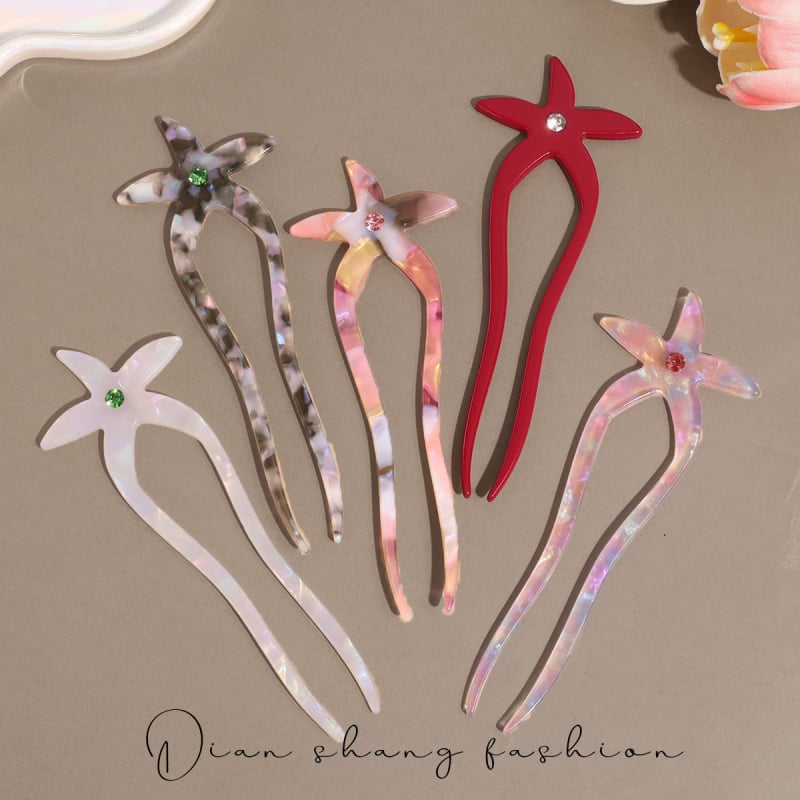 U-kujuline atsetaatne juukseklips mere täht-motiiviga ja kristallidega, lihtne stiil, kohandatav