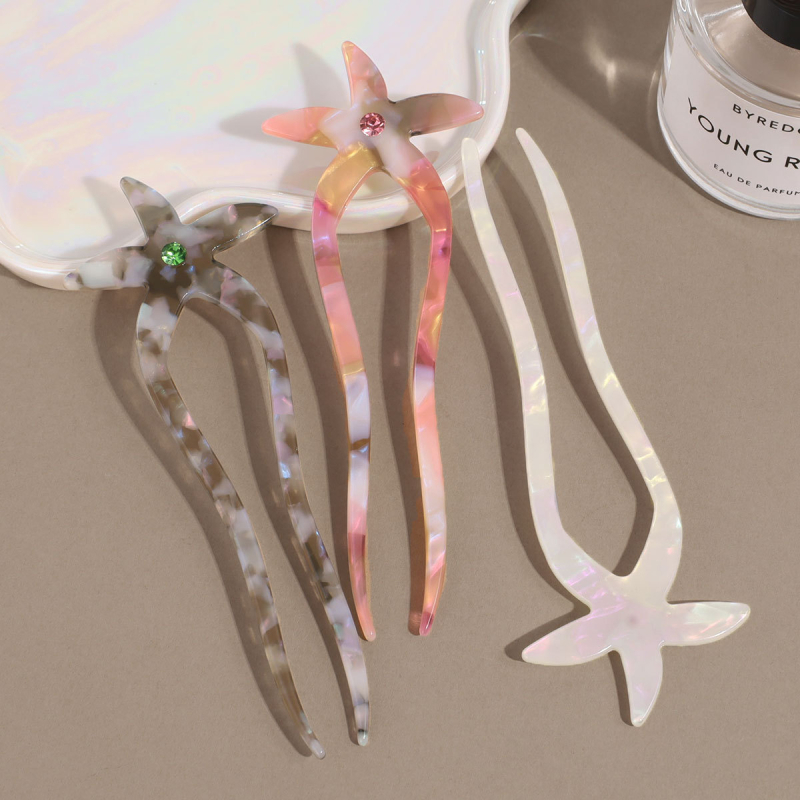 U-kujuline atsetaatne juukseklips mere täht-motiiviga ja kristallidega, lihtne stiil, kohandatav