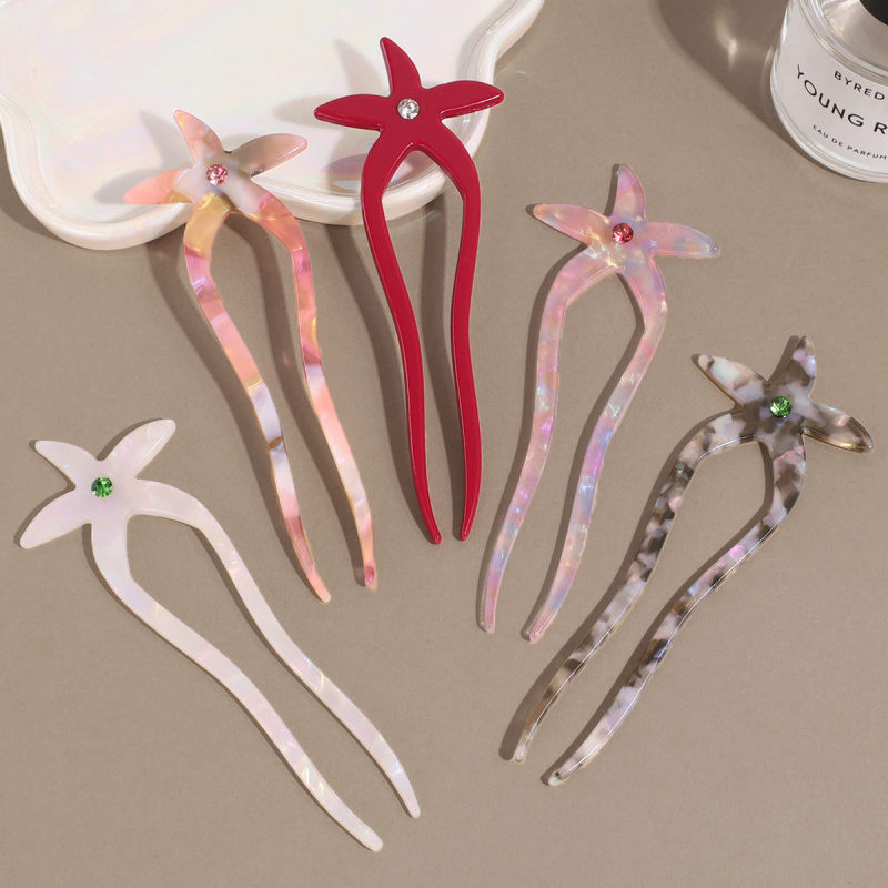 U-kujuline atsetaatne juukseklips mere täht-motiiviga ja kristallidega, lihtne stiil, kohandatav