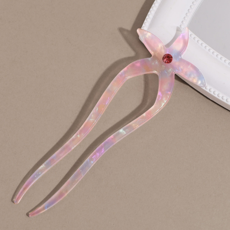 U-kujuline atsetaatne juukseklips mere täht-motiiviga ja kristallidega, lihtne stiil, kohandatav