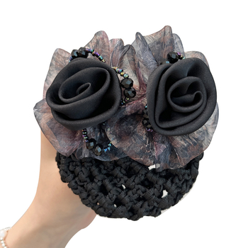 Мрежест аксесоар за коса, ръчна изработка, прост и елегантен дизайн, с три цветя, подходящ за сватби