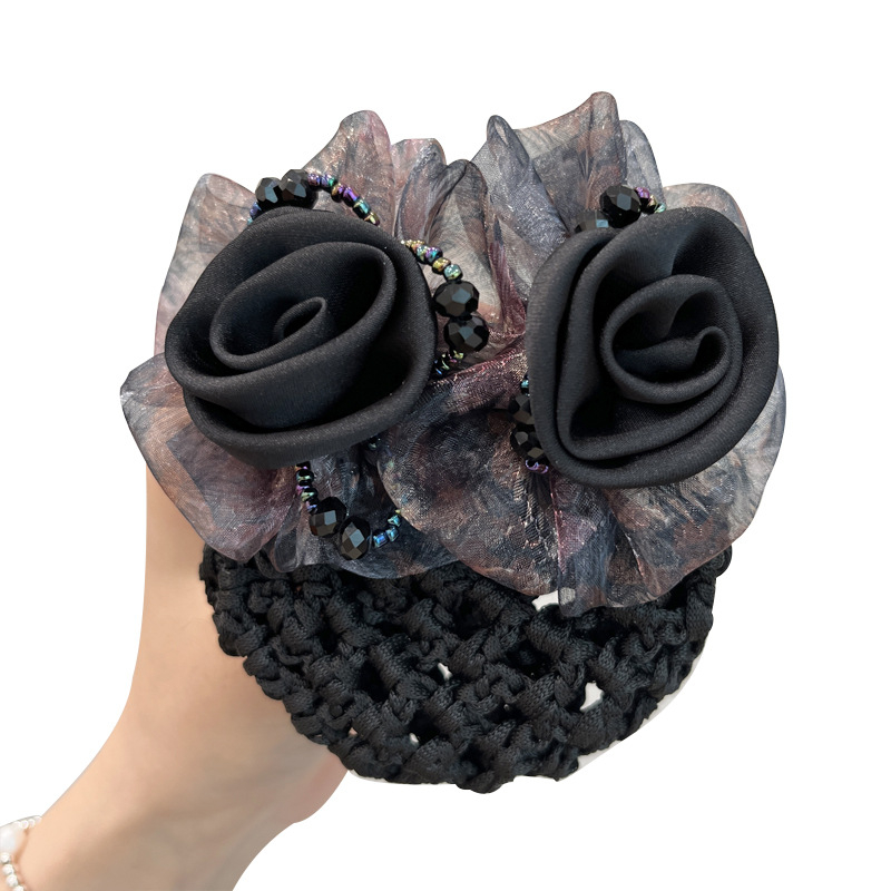 Мрежест аксесоар за коса, ръчна изработка, прост и елегантен дизайн, с три цветя, подходящ за сватби