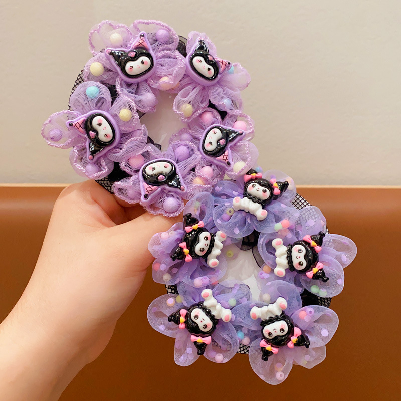 Детска мрежа за коса с цвете в анимационен стил, ръчно преплетена от плат, марка Poetry, производство № P3565, лято 2024