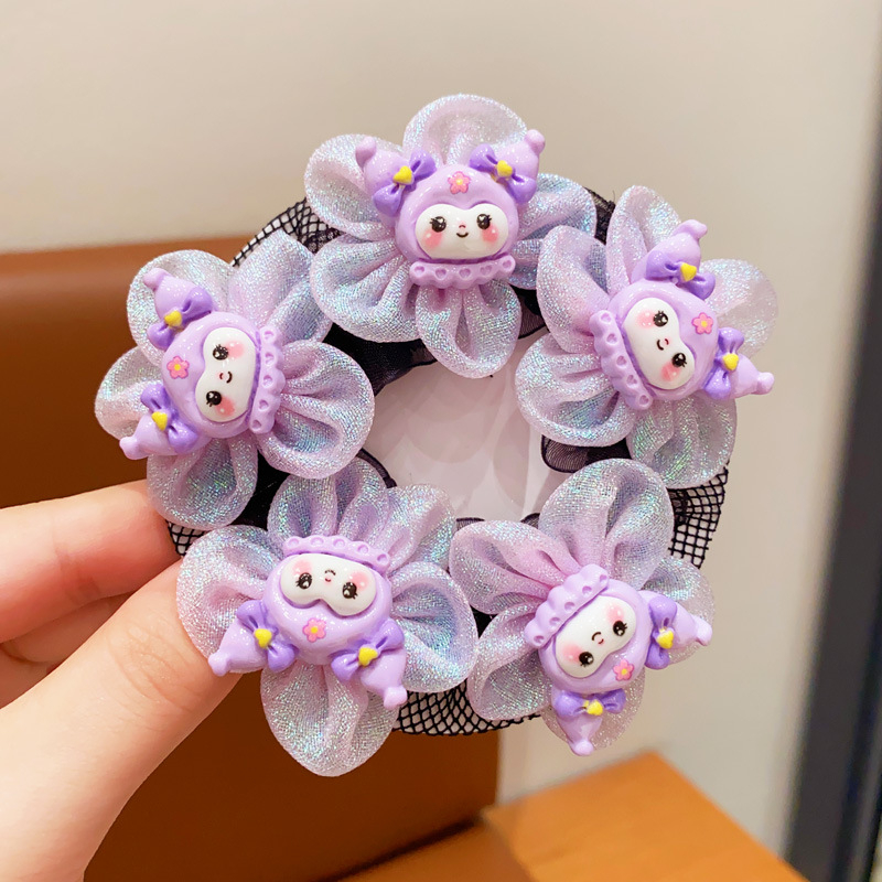 Детска мрежа за коса с цвете в анимационен стил, ръчно преплетена от плат, марка Poetry, производство № P3565, лято 2024