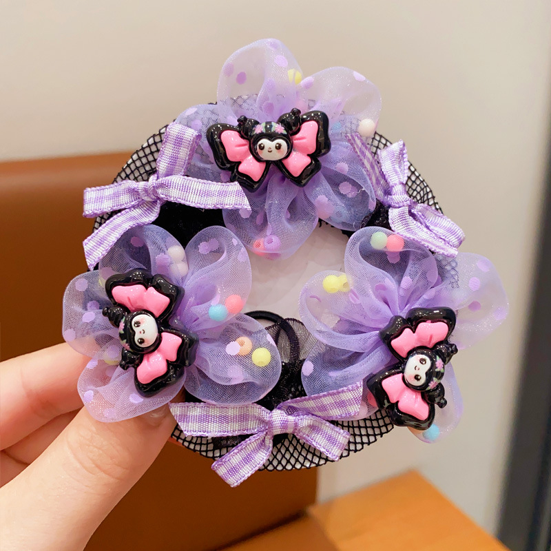 Детска мрежа за коса с цвете в анимационен стил, ръчно преплетена от плат, марка Poetry, производство № P3565, лято 2024