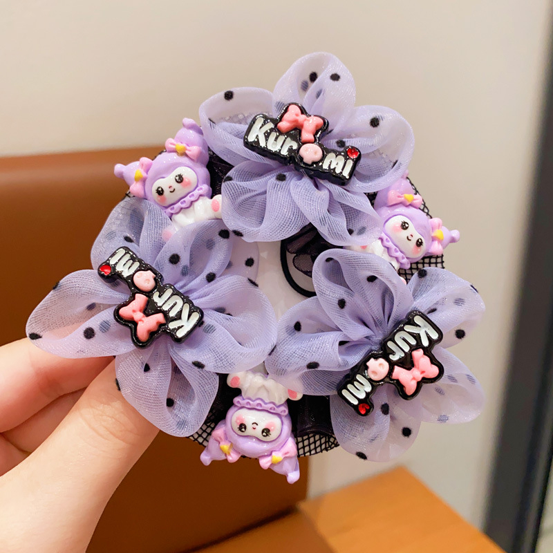 Детска мрежа за коса с цвете в анимационен стил, ръчно преплетена от плат, марка Poetry, производство № P3565, лято 2024