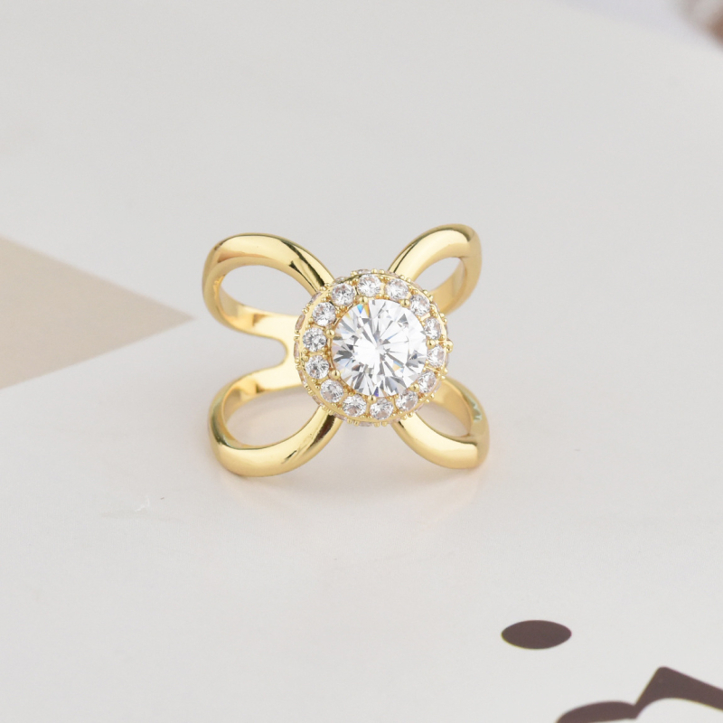 Spona na šál zo saténu s X-prstenom a mašličkou – zliatina, zirkónová vsadba, elektroplatina, dámsky módny doplnok, Scarecrow Jewelry