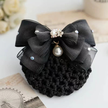 Сатенена фиба за кок с перлена инкрустация, корейски стил – за жени