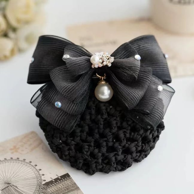 Сатенена фиба за кок с перлена инкрустация, корейски стил – за жени