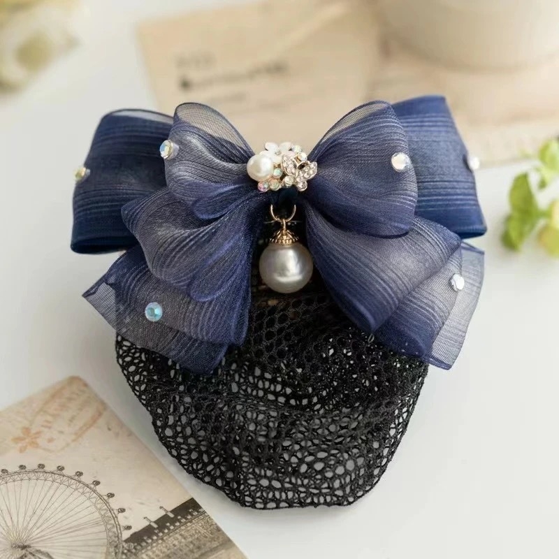 Сатенена фиба за кок с перлена инкрустация, корейски стил – за жени