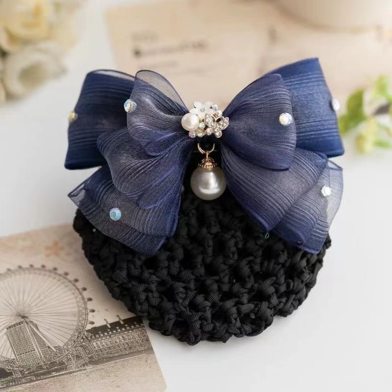 Сатенена фиба за кок с перлена инкрустация, корейски стил – за жени