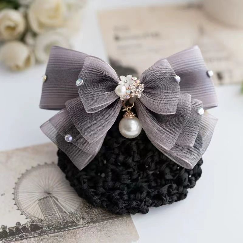 Сатенена фиба за кок с перлена инкрустация, корейски стил – за жени