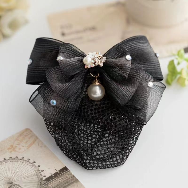 Сатенена фиба за кок с перлена инкрустация, корейски стил – за жени