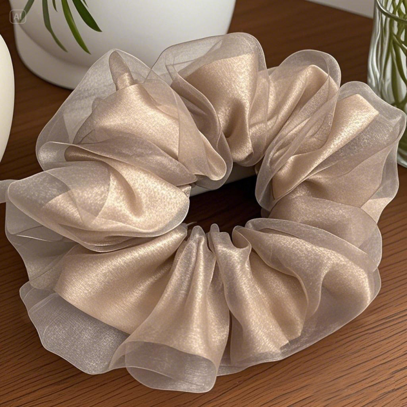 Органза ластик за коса, двойнослоен, корейски стил; материал: коприна цветя; сезон: пролет 2025; за деца; произход: Джинха