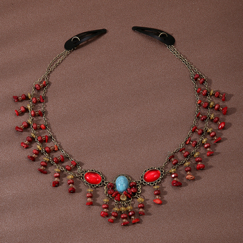 Antik hajpánt egzotikus stílussal, geometriai kialakítással és kockás mintával