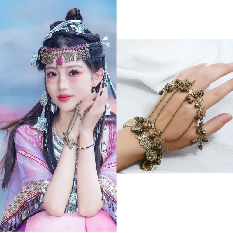 Antička Miao headdress s retro resicama na čelo, egzotičan etnički stil, dodatak za kosu za fotografije
