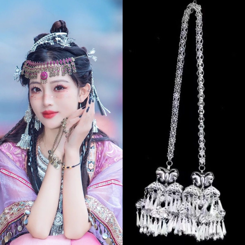 Antička Miao headdress s retro resicama na čelo, egzotičan etnički stil, dodatak za kosu za fotografije