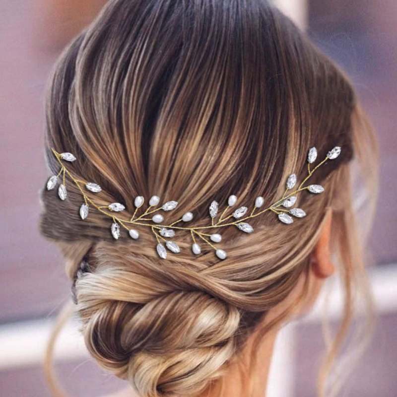 Bentiță pentru păr cu perle și strasuri, lanț moale (Material: Perle; Tip: Bentiță pentru păr; Stil: Femei; Potrivită pentru nuntă; Personalizare: Da)