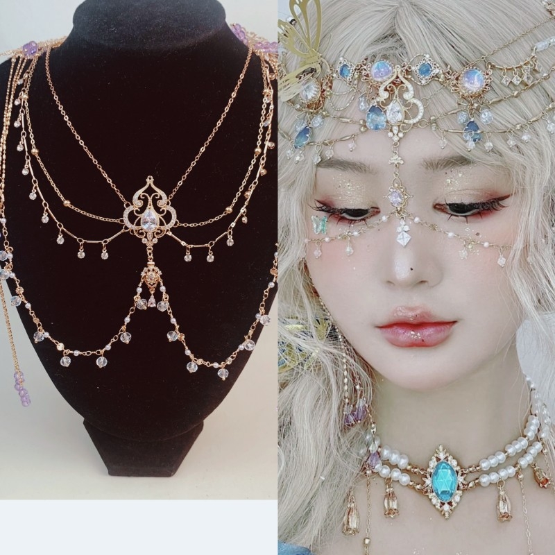 Etnopeakaunistus bojtidega ja veetilja kujulise otsmiku dekoratsiooniga, juukseklips, elektroplaaditud sulam