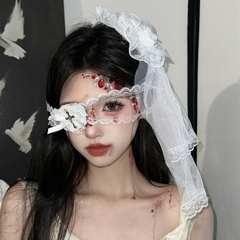 Juukse aksessuaar - gooti pitsiline voil lillede detailidega, kangasmaterjal, käsitöö, külgnupp, naistele