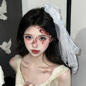 Juukse aksessuaar - gooti pitsiline voil lillede detailidega, kangasmaterjal, käsitöö, külgnupp, naistele