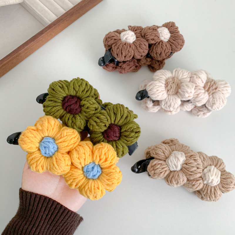 Qiyi naiste juukseklips villase lillega, keerlev ja vertikaalne klipp, koo-konstruktsioon, segamaterjalid, sügisel 2025 väljaanne