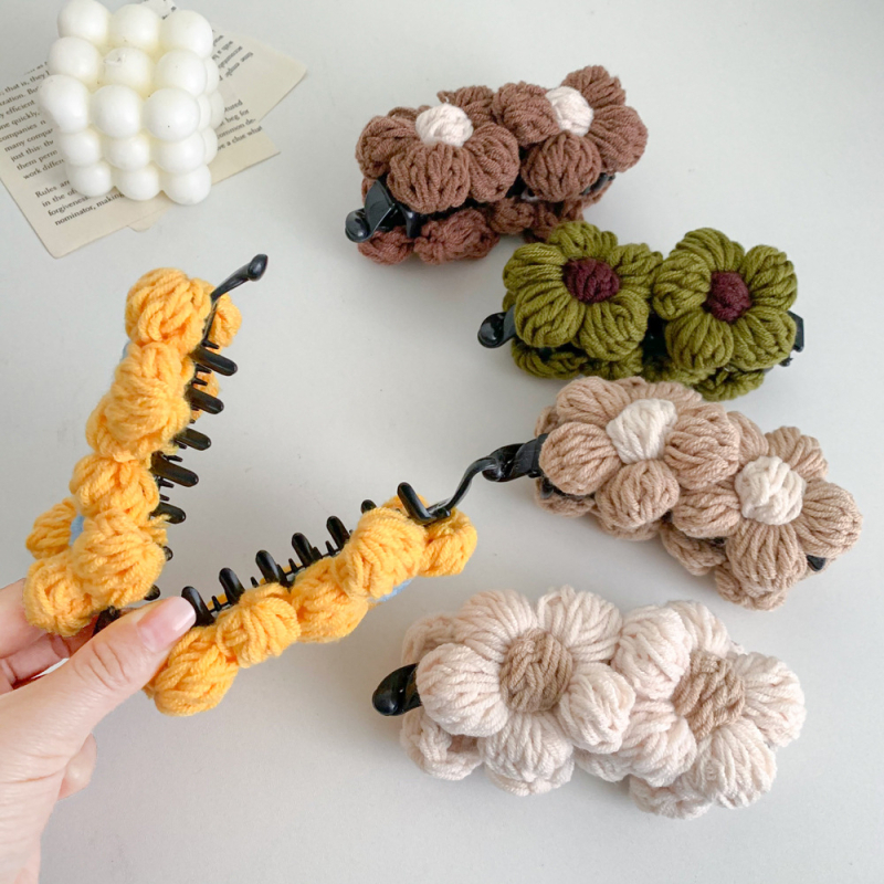 Qiyi naiste juukseklips villase lillega, keerlev ja vertikaalne klipp, koo-konstruktsioon, segamaterjalid, sügisel 2025 väljaanne