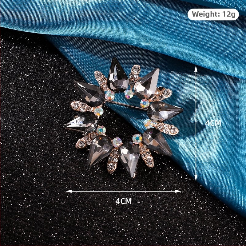 Брошка във формата на цвете с кристални акценти, корейски стил, метална сплав, мултифункционална, двойна употреба