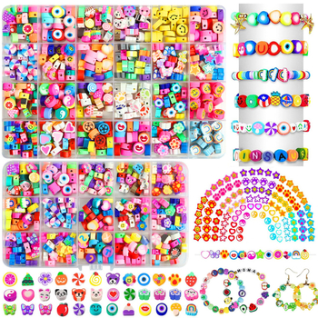 Σετ πλακών πολυμερούς πηλού με διαμερίσματα 24 και 28, ακρυλικά χάντρες με γράμματα, στρογυλεμένες χάντρες σε μπαρόκ στυλ