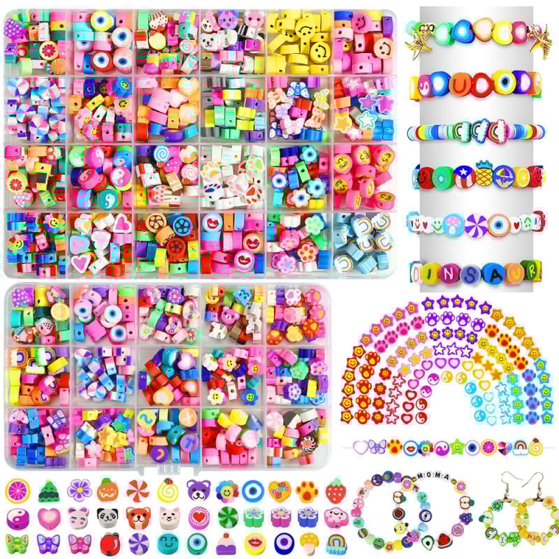 Σετ πλακών πολυμερούς πηλού με διαμερίσματα 24 και 28, ακρυλικά χάντρες με γράμματα, στρογυλεμένες χάντρες σε μπαρόκ στυλ