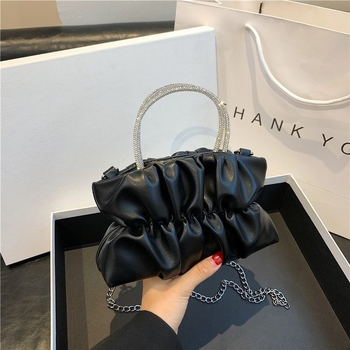 Τσάντα Crossbody από PU με αλυσίδα και κρύσταλλα, οριζόντιου τετράγωνου σχήματος, φόδρα από νάιλον, θήκη για κινητό, μία ιμάντα