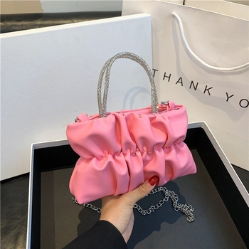 Τσάντα Crossbody από PU με αλυσίδα και κρύσταλλα, οριζόντιου τετράγωνου σχήματος, φόδρα από νάιλον, θήκη για κινητό, μία ιμάντα