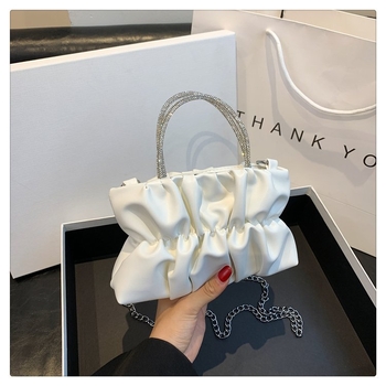 Τσάντα Crossbody από PU με αλυσίδα και κρύσταλλα, οριζόντιου τετράγωνου σχήματος, φόδρα από νάιλον, θήκη για κινητό, μία ιμάντα