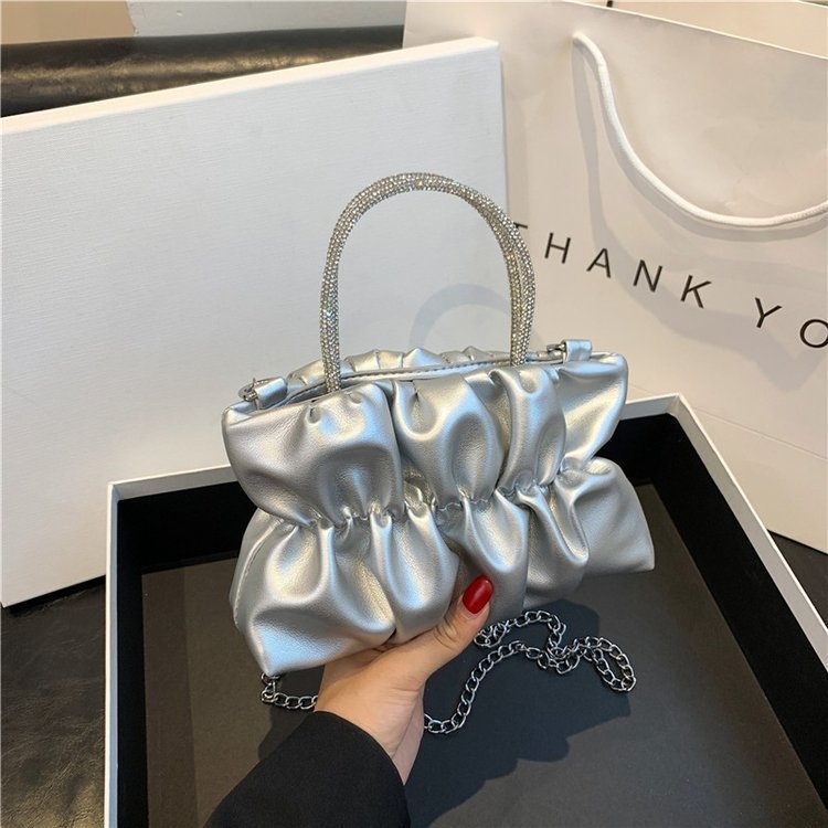 Τσάντα Crossbody από PU με αλυσίδα και κρύσταλλα, οριζόντιου τετράγωνου σχήματος, φόδρα από νάιλον, θήκη για κινητό, μία ιμάντα